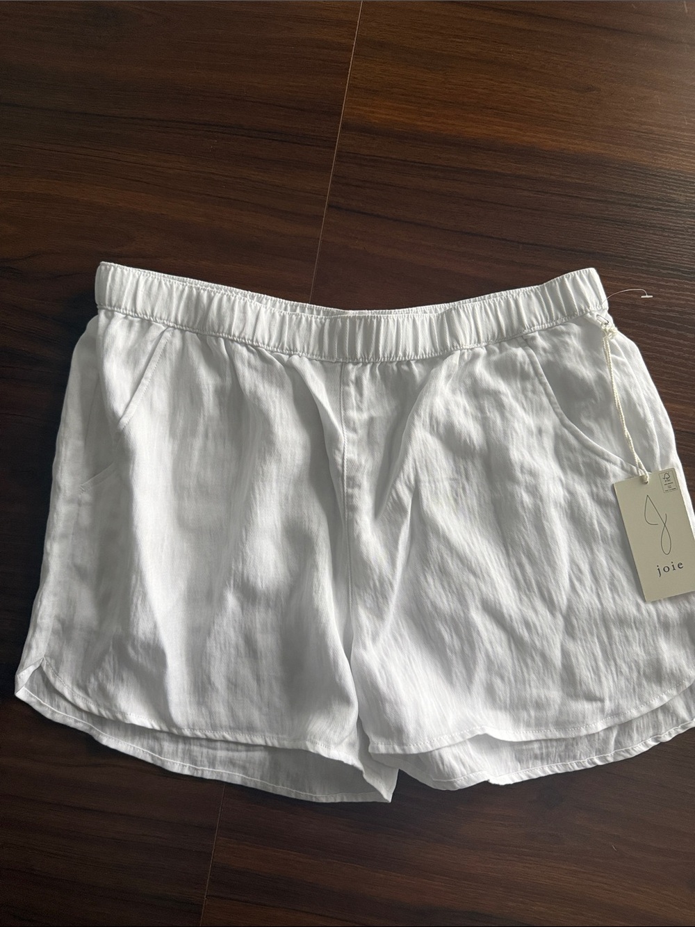 Joie White Elastic-Waist Casual Linen-Blend Athletic Shorts